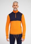 Langærmet t-shirt "half zip" | 100% merino uld | Orange/navy -Dovre