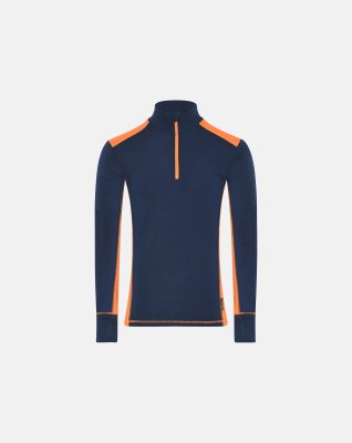 Langærmet t-shirt "half zip" | 100% merino uld | Navy/orange -Dovre