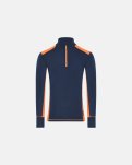 Langærmet t-shirt "half zip" | 100% merino uld | Navy/orange -Dovre