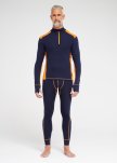 Langærmet t-shirt "half zip" | 100% merino uld | Navy/orange -Dovre