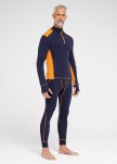 Langærmet t-shirt "half zip" | 100% merino uld | Navy/orange -Dovre