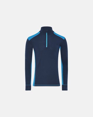 Langærmet t-shirt "half zip" | 100% merino uld | Navy/blå -Dovre