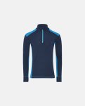 Langærmet t-shirt "half zip" | 100% merino uld | Navy/blå -Dovre
