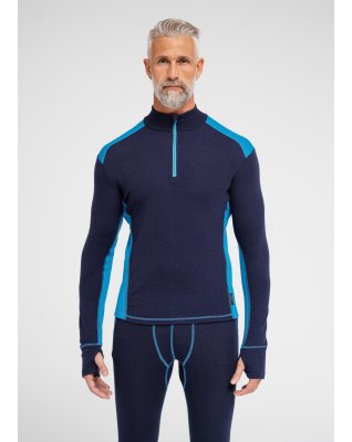 Langærmet t-shirt "half zip" | 100% merino uld | Navy/blå -Dovre