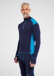 Langærmet t-shirt "half zip" | 100% merino uld | Navy/blå -Dovre