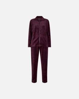 Pyjamas sæt i velour, Bomuld, Rød