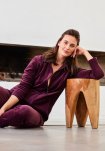 Pyjamas sæt i velour, Bomuld, Rød