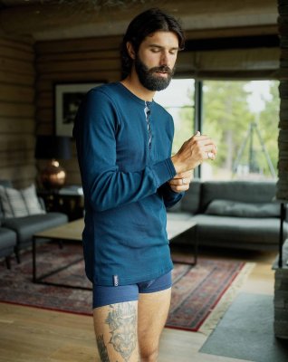 Langærmet t-shirt "Grandad" | 100% økologisk bomuld | Navy -Dovre