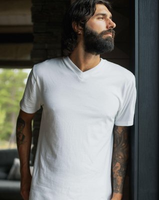 T-shirt "v-hals" | 100% økologisk bomuld | Hvid -Dovre