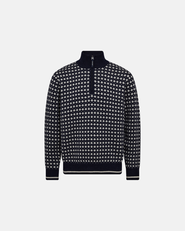 Pullover ogquot;half zipogquot;| 100% uld | Navy/beige