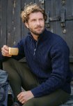 Cable strik med lynlås | 100% uld | Navy -Dovre