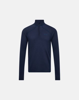 Langærmet t-shirt "half zip" | 100%  merino uld | Navy -Dovre