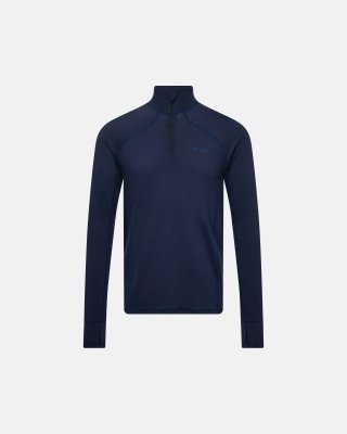 Langærmet t-shirt "half zip" | 100%  merino uld | Navy