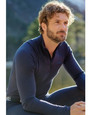 Langærmet t-shirt "half zip" | 100%  merino uld | Navy -Dovre