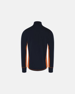 Langærmet t-shirt "full zip" | 100% merino uld | Navy/orange