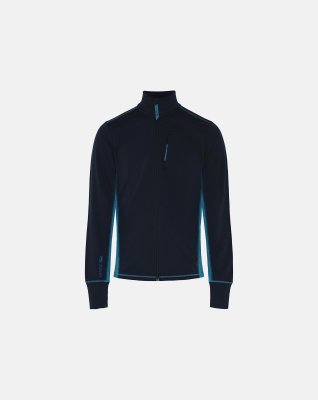 Langærmet t-shirt "full zip" | 100% merino uld | Navy/blå -Dovre