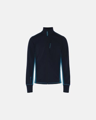 Langærmet t-shirt "full zip" | 100% merino uld | Navy/blå