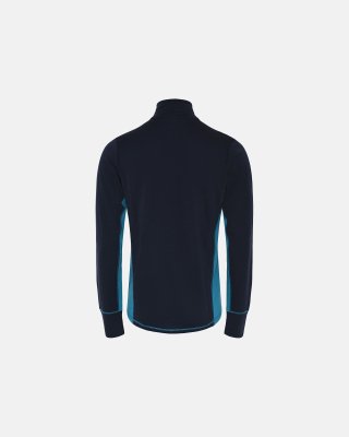 Langærmet t-shirt "full zip" | 100% merino uld | Navy/blå