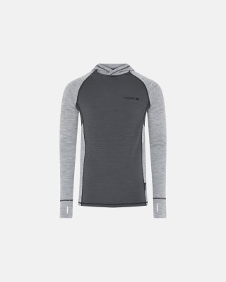 Langærmet t-shirt med hætte | 100% merino uld | Grå