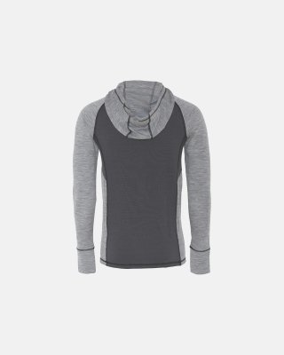Langærmet t-shirt med hætte | 100% merino uld | Grå