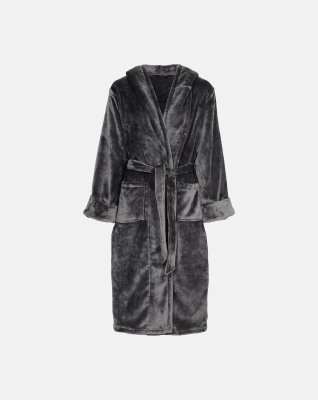 Lang badekåbe med hætte | 100% polyester | Grå -Decoy
