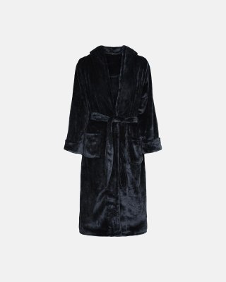 Lang badekåbe med hætte | 100% polyester | Sort
