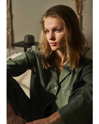 Pyjamasskjorte "Seersucker" | Bambusviskose | Grøn -JBS of Denmark Women
