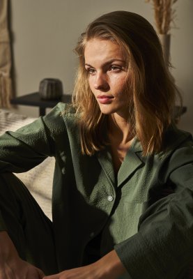 Pyjamasskjorte "Seersucker" | Bambusviskose | Grøn