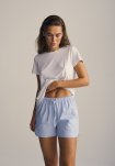 Pyjamas shorts, Bambusviskose, Blå/hvid strib