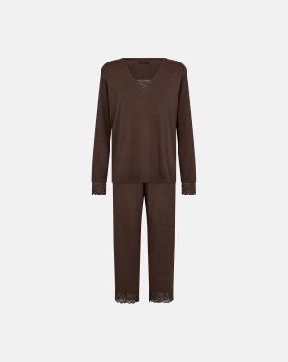 Pyjamas sæt m. blonde | Bambusviskose | Brun -Decoy