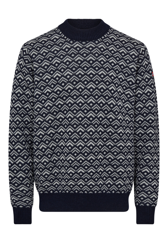 Pullover ´strik´ | 100% uld | Navy/grå