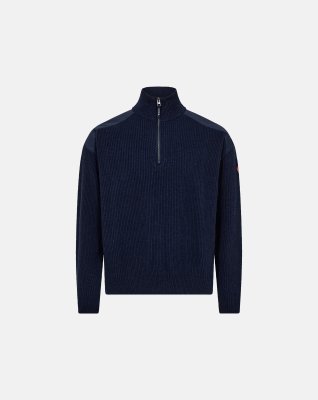 Pullover 'ribbed half zip' | Uld | Navy -Dovre