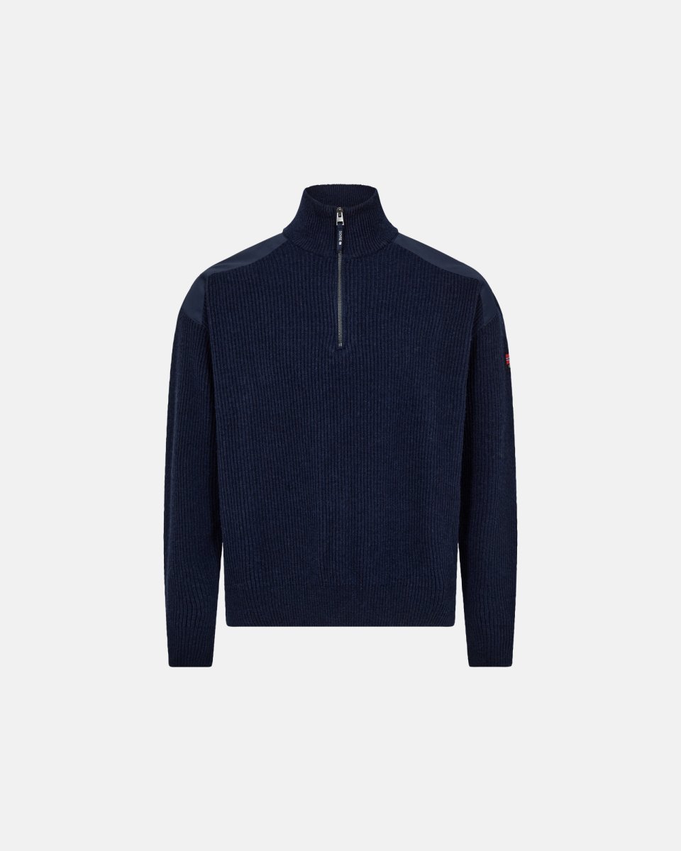 Dovre Pullover 'ribbed half zip' | Uld | Navy - S