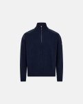 Pullover 'ribbed half zip', Uld, Navy