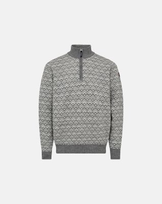 Pullover 'half zip'| 100% uld | Grå -Dovre