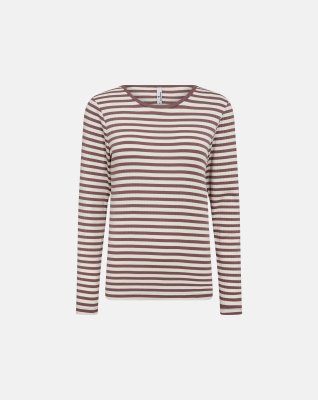 Langærmet T-shirt "rib" | Bambusviskose | Mørk rosastribet -JBS of Denmark Women