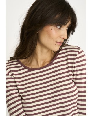 Langærmet T-shirt "rib" | Bambusviskose | Mørk rosastribet -JBS of Denmark Women