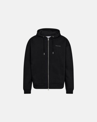 Sweatshirt m. hoodie og zip 'rick' | 100% bomuld | Sort -Resteröds