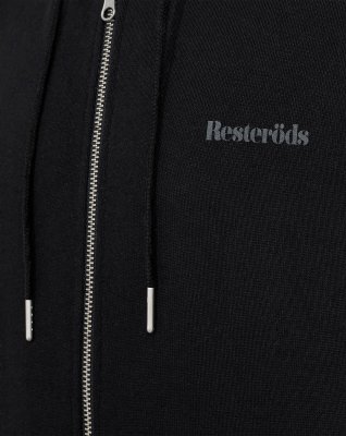 Sweatshirt m. hoodie og zip 'rick' | 100% bomuld | Sort -Resteröds