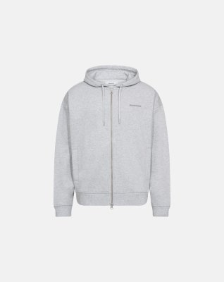 Sweatshirt m. hoodie og zip 'rick', 100% bomuld, Lys grå