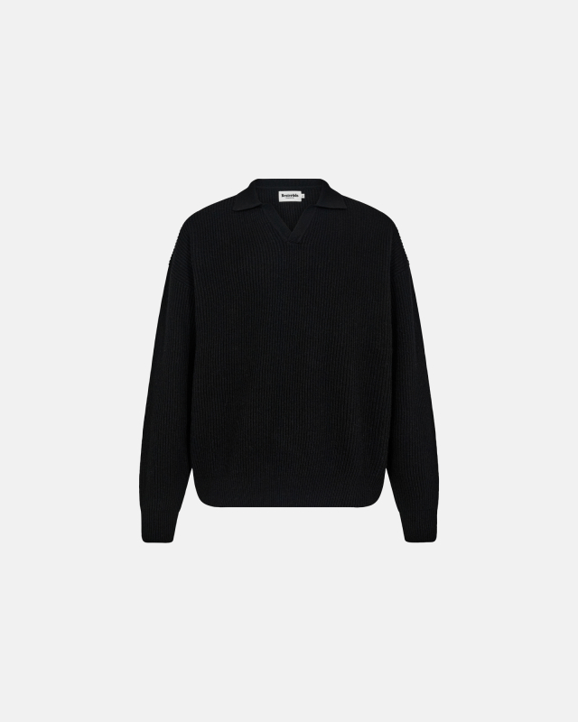 Polo i strik ´kane´ | Uld | Sort
