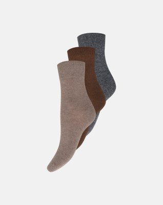 Ankelstrømper 3-pak, Uld, Sand/brun/grå