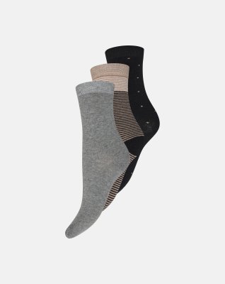 Ankelstrømper 3-pak | Bomuld | Sort/grå/sand -Decoy