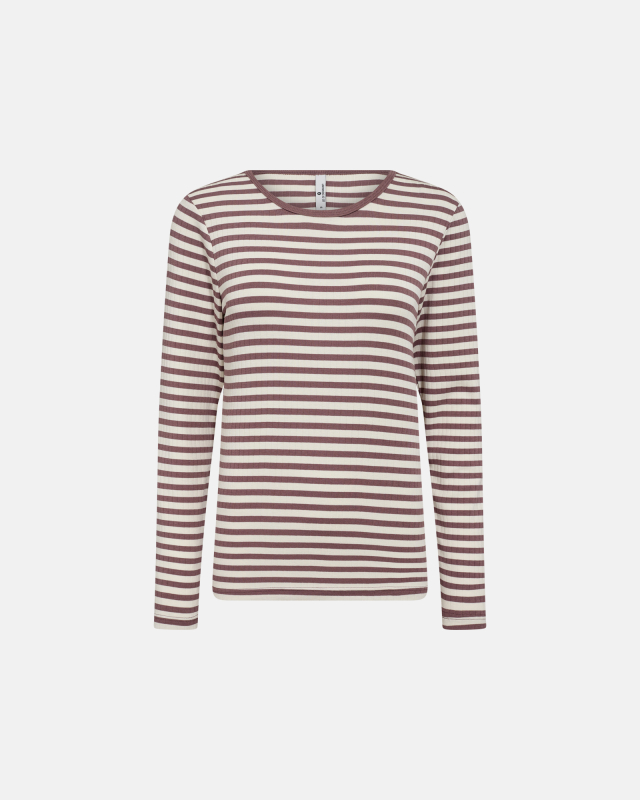 Langærmet T-shirt "rib" | Bambusviskose | Mørk rosastribet