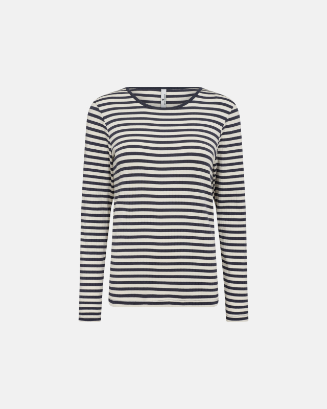 Langærmet T-shirt "rib" | Bambusviskose | Blåstribet