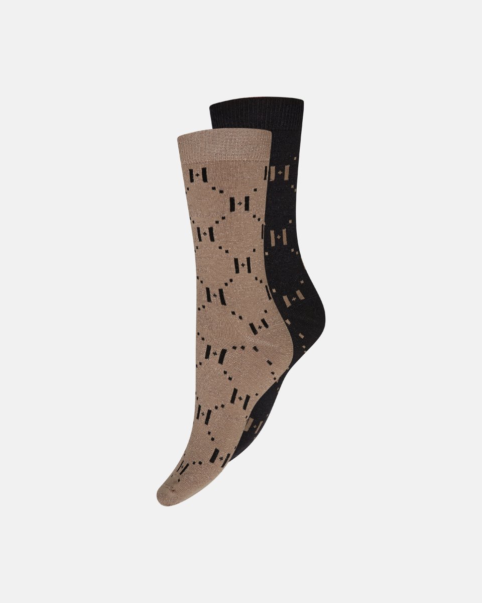 Hype the Detail Strømper "Lurex" 2-pak | Bambusviskose | Sort/sand - 37-41