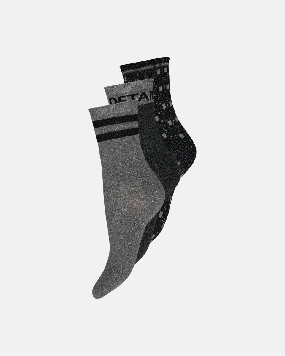 Hype the Detail Strømper "Lurex" 3-pak | Bambusviskose | Sort/grå - 37-41