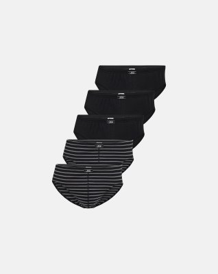 Briefs "mini slip" 5-pak, 100% økologisk bomuld, Stribet Grå/Sort