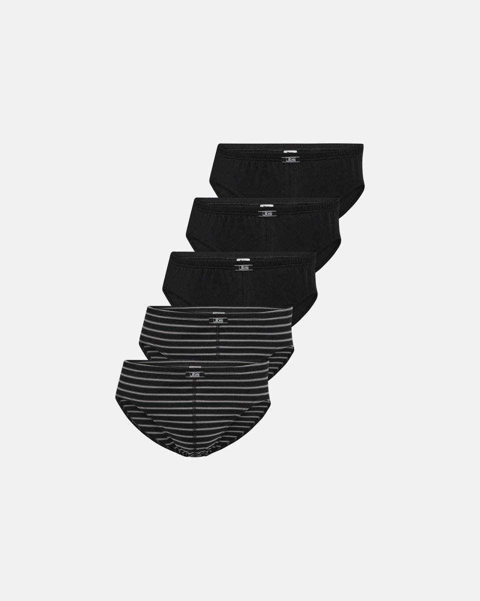 JBS Briefs "mini slip" 5-pak | 100% økologisk bomuld | Stribet Grå/Sort - S