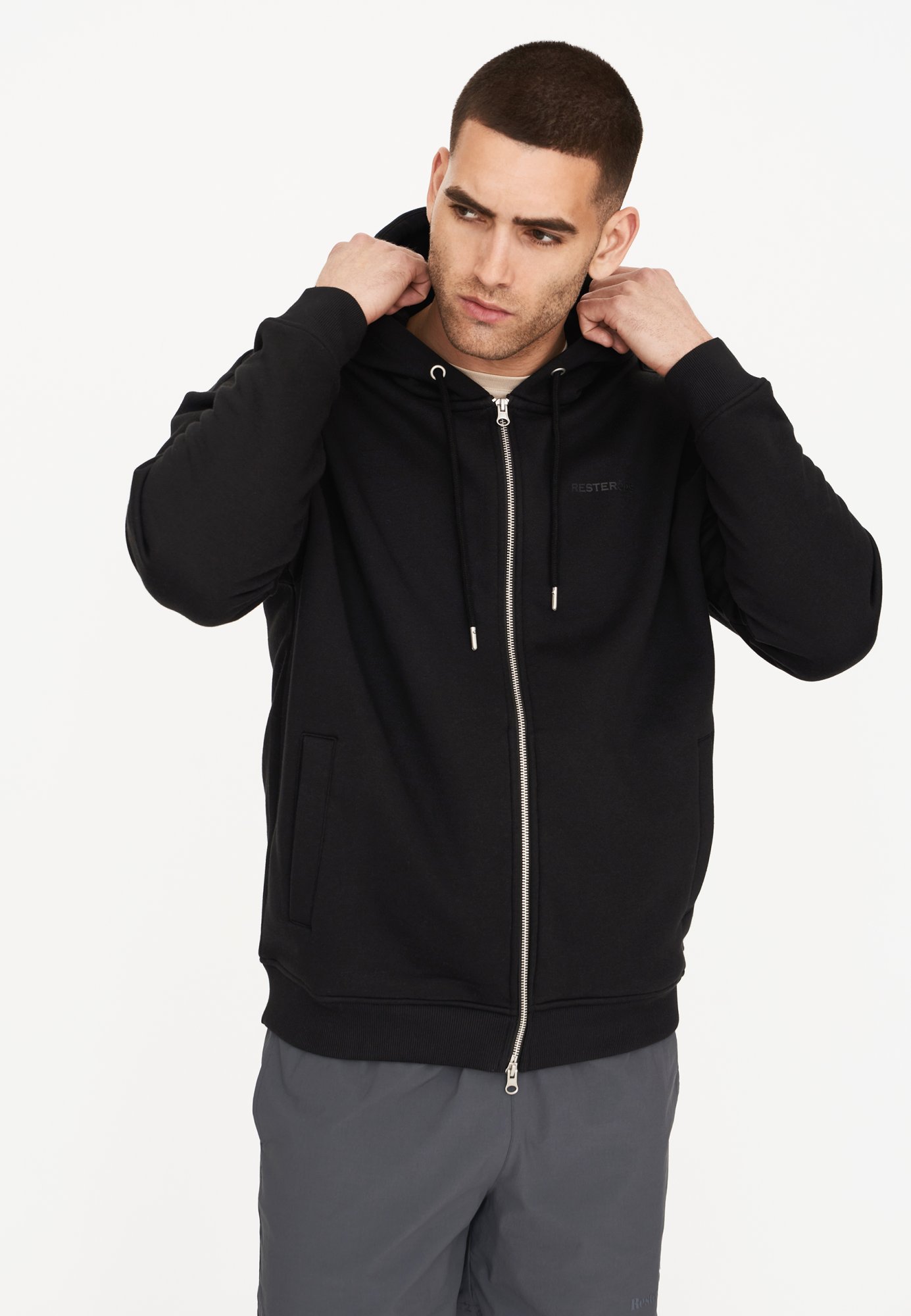 Hoodie "zip" | Bomuld | Sort -Resteröds Hoodie "zip" | Bomuld | Sort -Resteröds